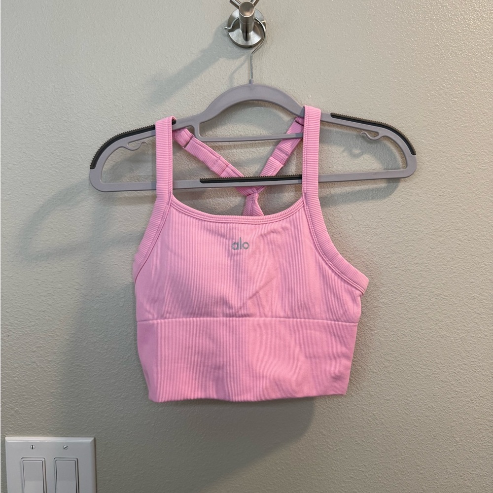 ALO Yoga Seamless Ribbed Favorite Bra Tank in Sweet Pink